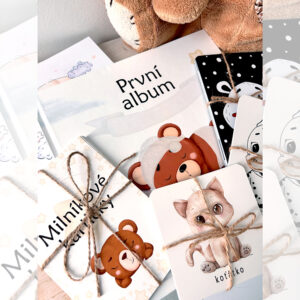 Sada pro holčičku – První album, milníkové kartičky, kontrastní kartičky a přání k narození