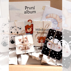 Sada pro chlapečka – První album, milníkové kartičky, kontrastní kartičky a přání k narození