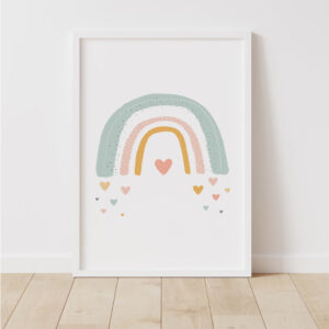 Jemný plakát s duhou v pastelových barvách do dětského pokojíčku
