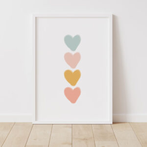 Jemný plakát se srdíčky v pastelových barvách do dětského pokojíčku