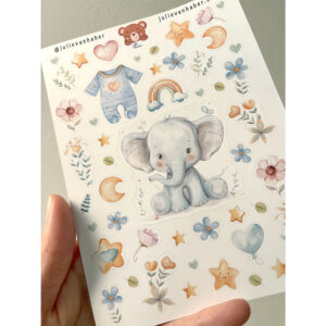 Samolepky do fotoalba pro miminko s motivem slon a jemnými ilustracemi