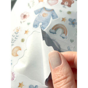 Samolepky do fotoalba pro miminko s motivem slon a jemnými ilustracemi