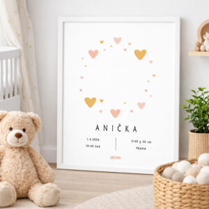 personalizovaný plakát miminko otisk nožiček jméno datum narození dekorace dětský pokoj